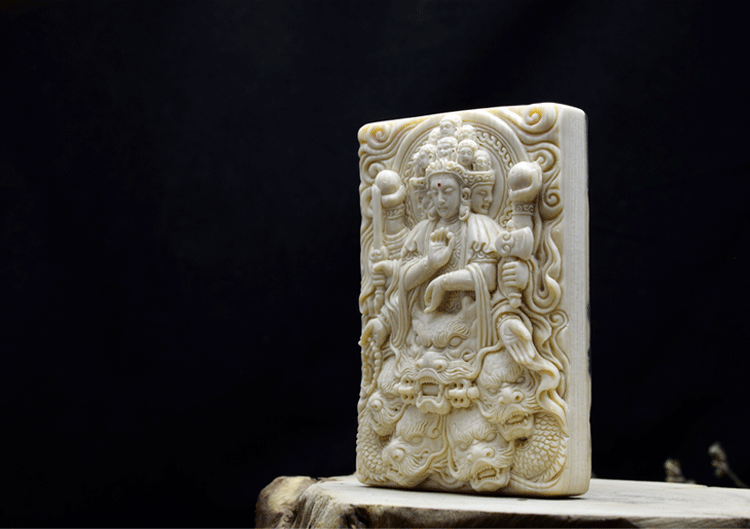 Mammoth Ivory Fossil Buddha & Dragon Guardians Pendant - Holy Buyble