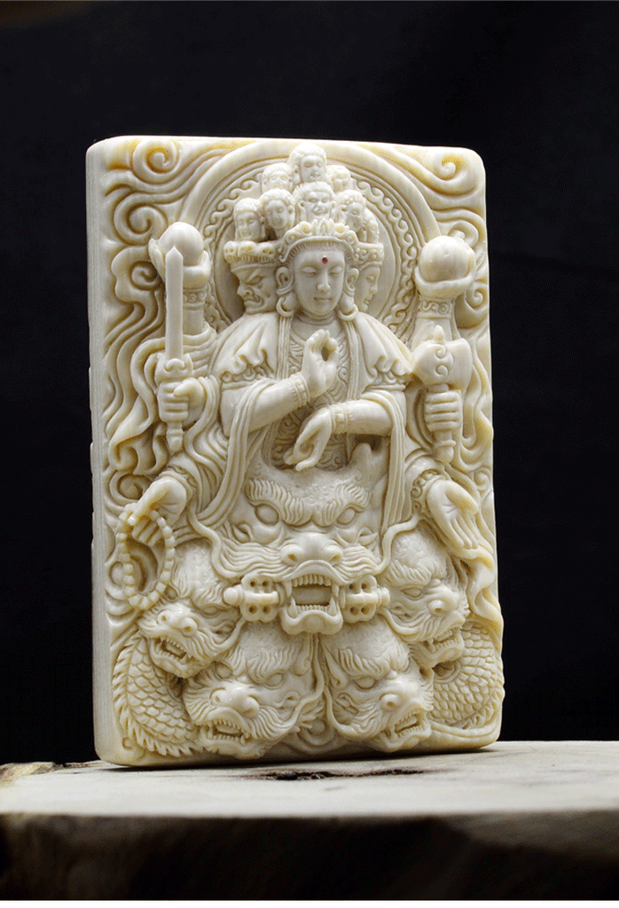 Mammoth Ivory Fossil Buddha & Dragon Guardians Pendant - Holy Buyble