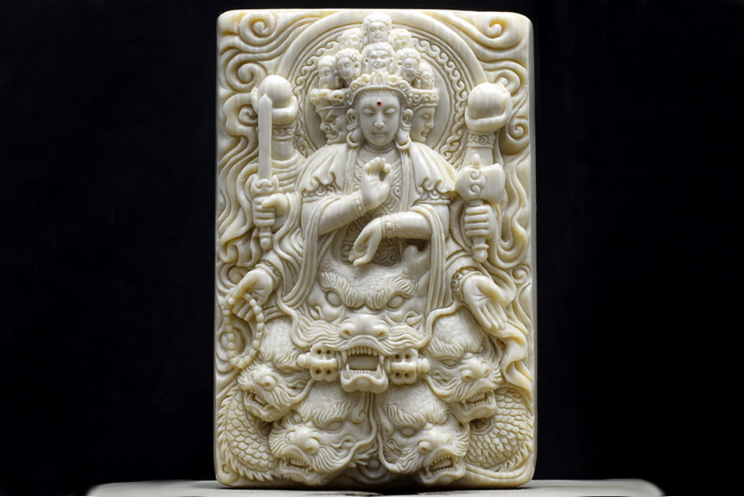 Mammoth Ivory Fossil Buddha & Dragon Guardians Pendant - Holy Buyble