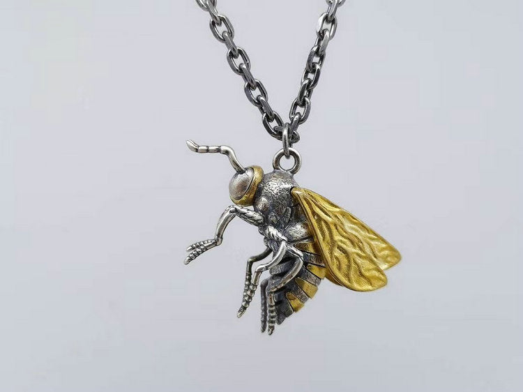 Sterling Silver and Bronze Bumble Bee Necklace 18 Inch