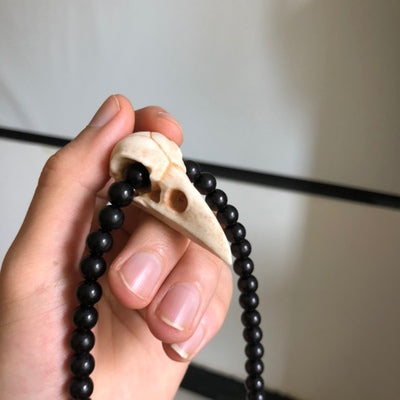 Deer Antler Raven Skull Bead