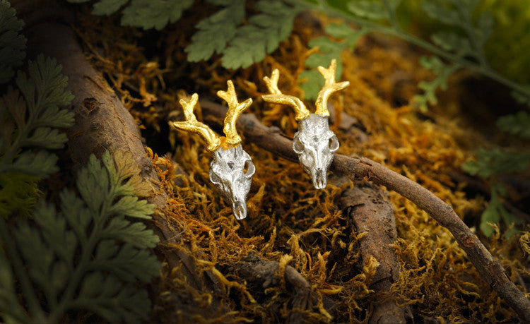 Deer Skull Golden Antler Earring - Holy Buyble