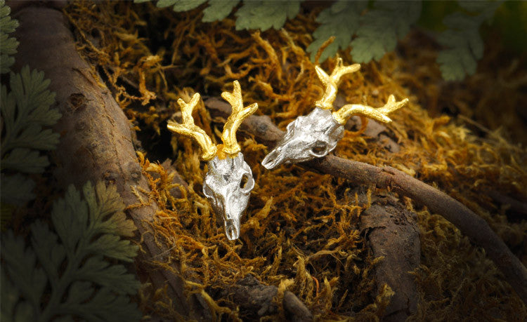 Deer Skull Golden Antler Earring - Holy Buyble