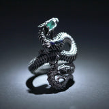 Emerald & Sapphire Embellished Dragon Skeleton Ring - Holy Buyble