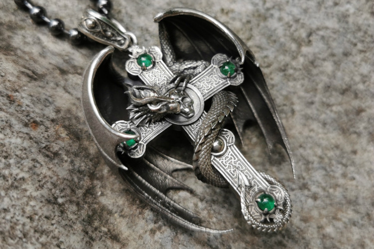 Winged Dragon Skull Cross Pendant - Holy Buyble