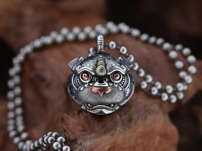 Guardian of Fortune Tribal Foo Dog Lion Necklace