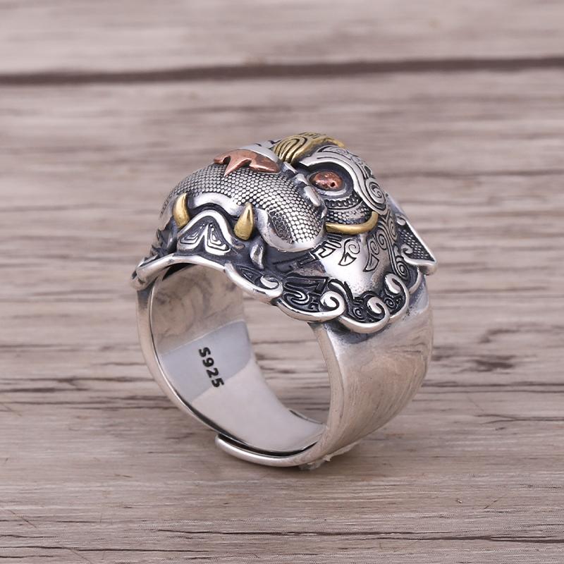 Guardian of Fortune Tribal Foo Dog Lion Ring - Holy Buyble