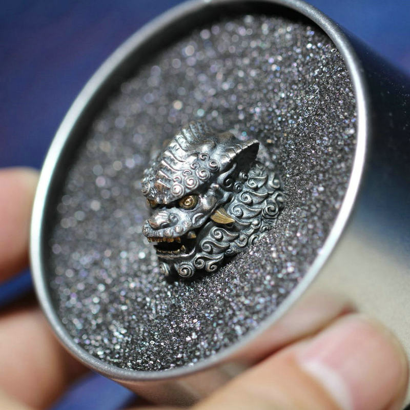 Guardian of Good Fortune Foo Dog Lion Ring Holy Buyble