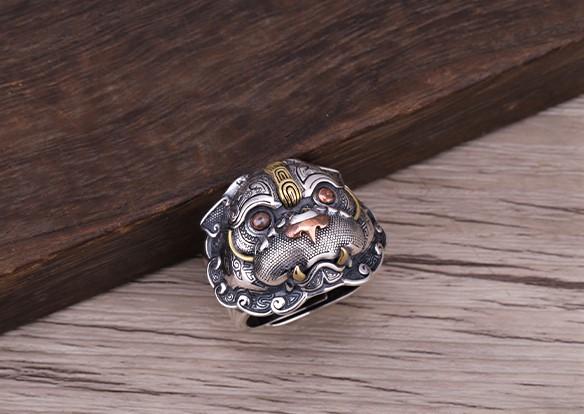 Guardian of Fortune Tribal Foo Dog Lion Ring - Holy Buyble