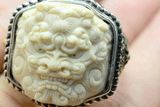 Mammoth Ivory Fossil Foo Dog Ring - Holy Buyble