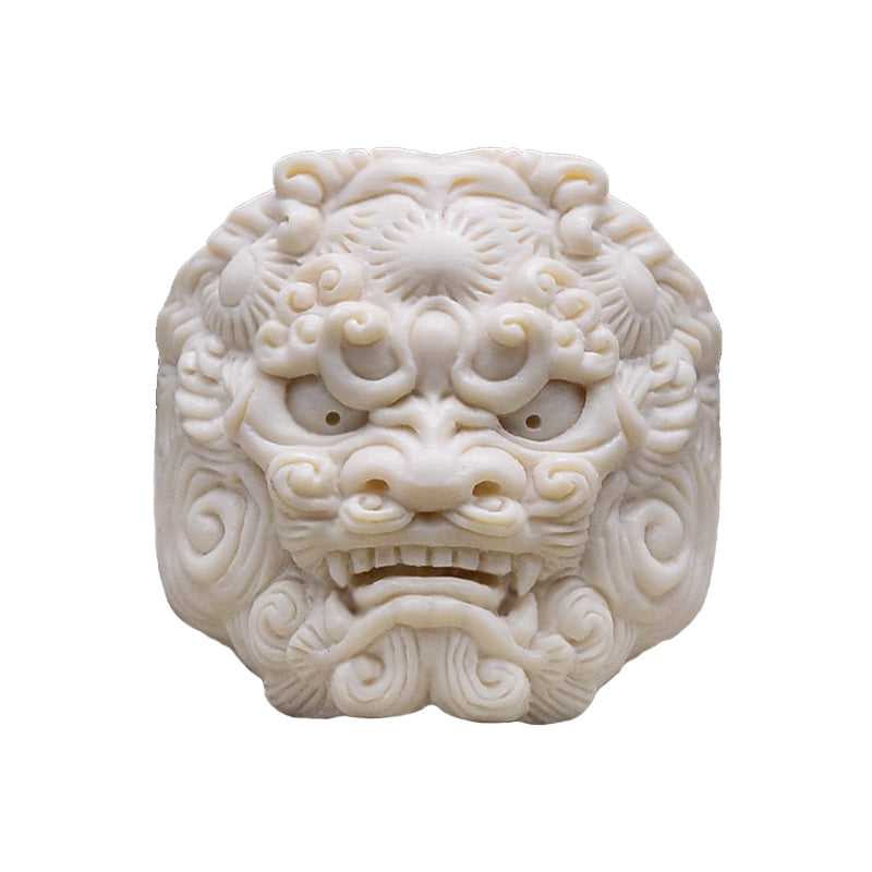 Mammoth Ivory Fossil Foo Dog Ring - Holy Buyble