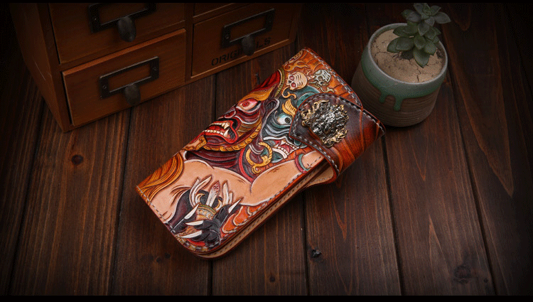 Premium Leather Mahākāla God of Fortune Hand Painted Wallet - Holy Buyble