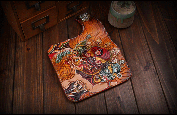 Premium Leather Mahākāla God of Fortune Hand Painted Wallet - Holy Buyble