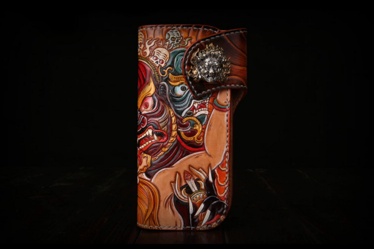 Premium Leather Mahākāla God of Fortune Hand Painted Wallet – Holy Buyble