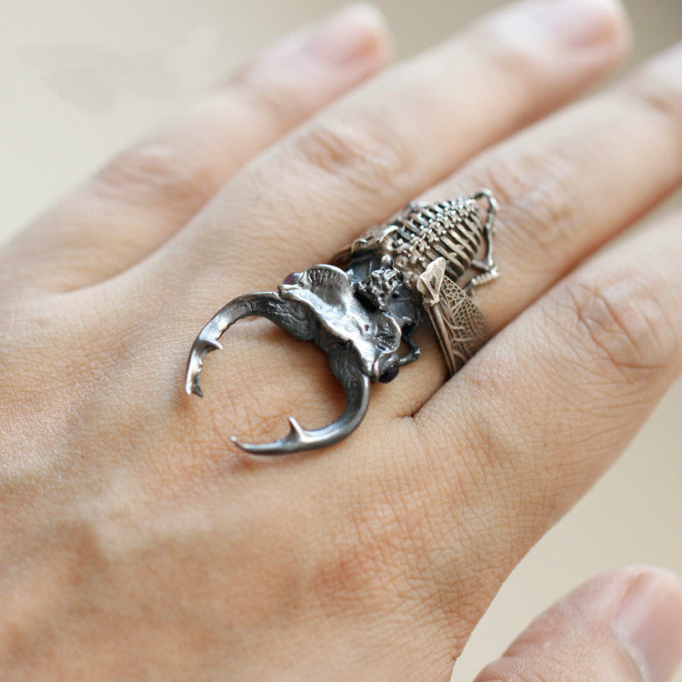 Hercules Beetle Skeleton Silver Ring - Holy Buyble