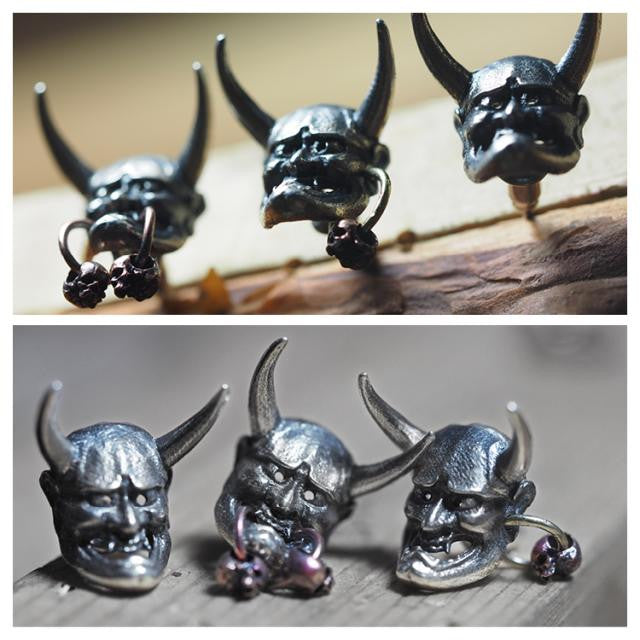 Japanese Demon Oni Silver Earring - Holy Buyble