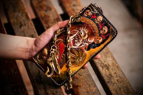 Premium Leather Mahākāla God of Fortune Hand Painted Wallet