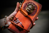 Handcrafted Premium Leather Mahākāla God of Fortune Wallet - Holy Buyble