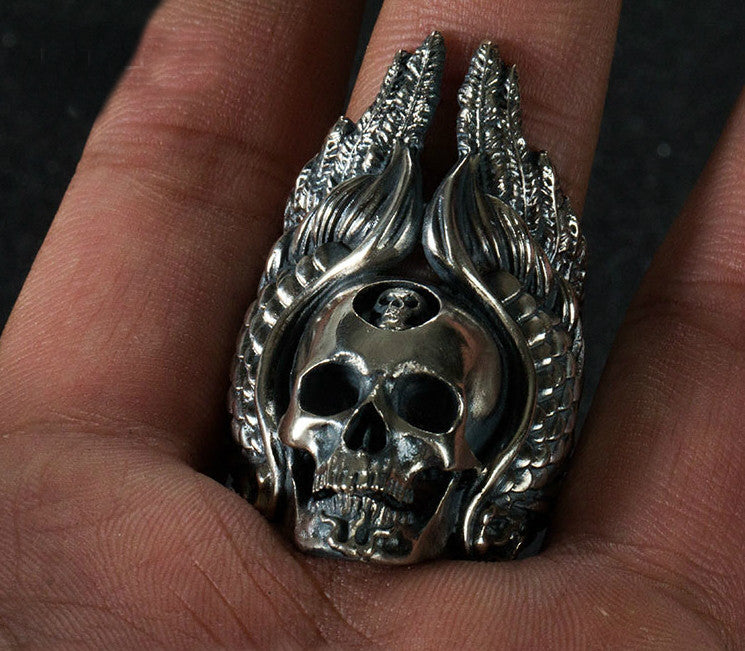 Winged Native American Skull Silver Ring - Holy Buyble
