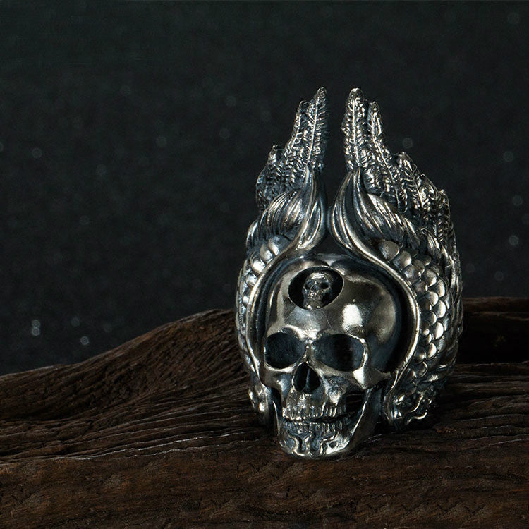 Winged Native American Skull Silver Ring - Holy Buyble