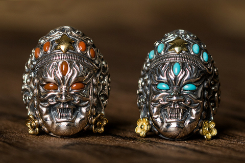 Winged Native American Skull Silver Ring