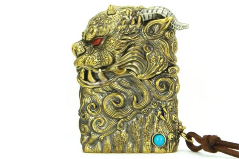 Guardian of Fortune Tribal Foo Dog Lion Brass Pendant