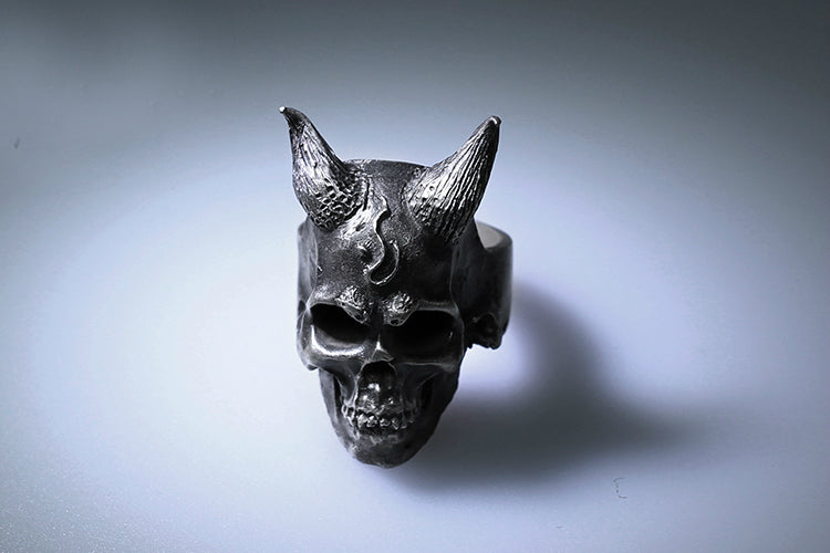 Horned Demon Skull Ring