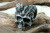 Horned Satan Skull Silver Ring - Holy Buyble