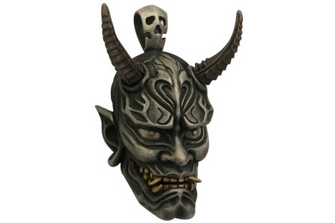 Japanese Oni Demon Silver Pendant