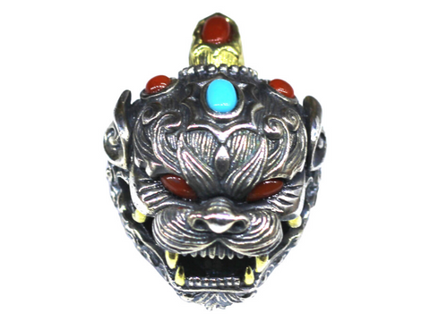Buddha & Demon Wooden Guru Bead Pendant