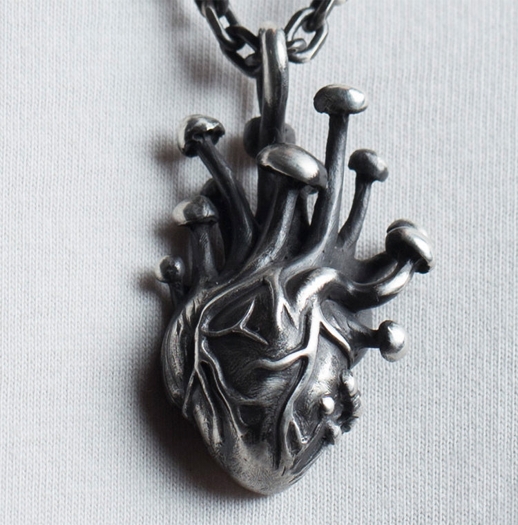Magic Mushrooms Human Heart Pendant Necklace