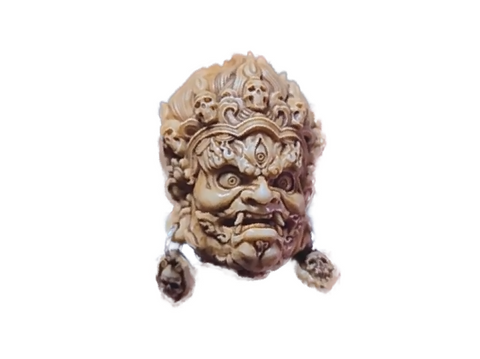 Buddha & Demon Wooden Guru Bead Pendant