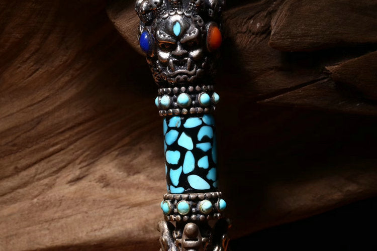 Mahākāla Dagger Gemstone Embellished Silver Pendant - Holy Buyble