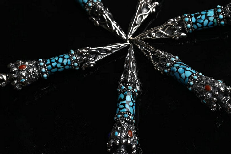 Mahākāla Dagger Gemstone Embellished Silver Pendant - Holy Buyble