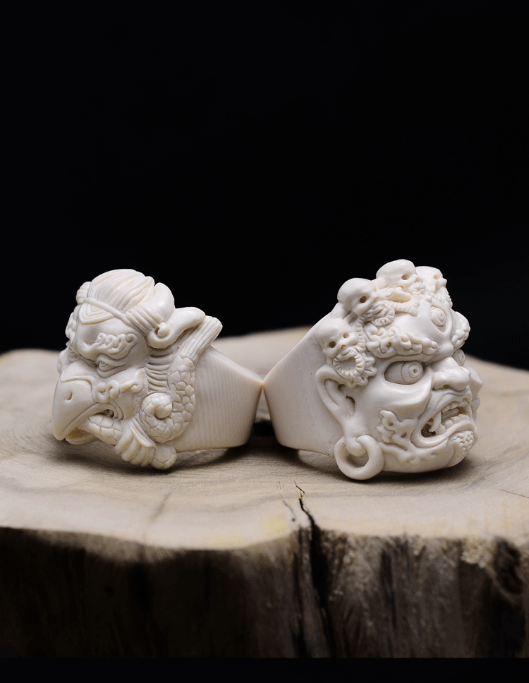 Mahākāla God of Fortune Mammoth Ivory Fossil Ring - Holy Buyble