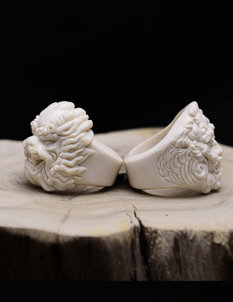 Mahākāla God of Fortune Mammoth Ivory Fossil Ring - Holy Buyble