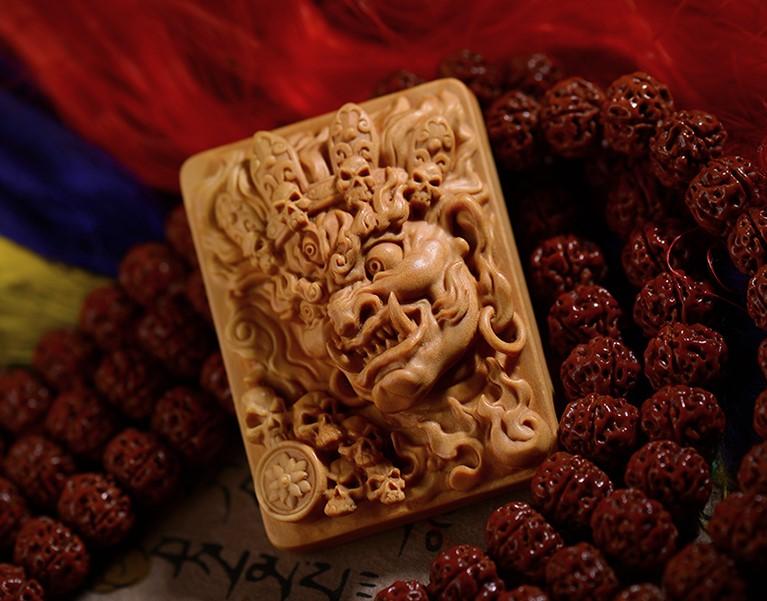 Mahākāla God of Fortune Wooden Pendant - Holy Buyble