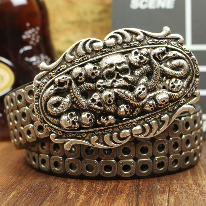 Metal Skull Leather Belt - Holy Buyble