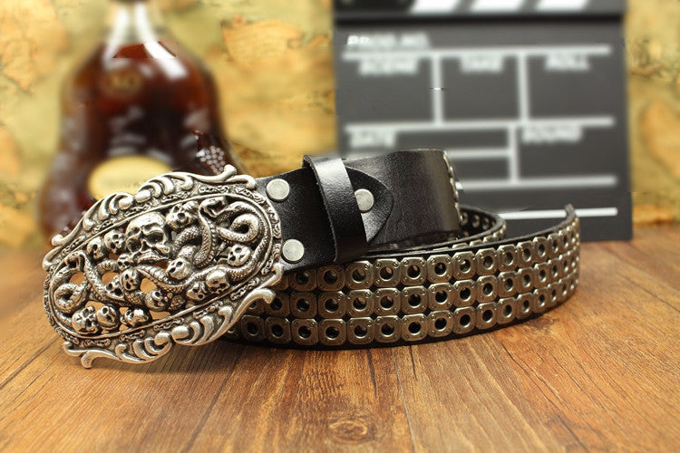 Handmade Genuine Leather Skull Mens Belt Custom Cool Leather Men Black