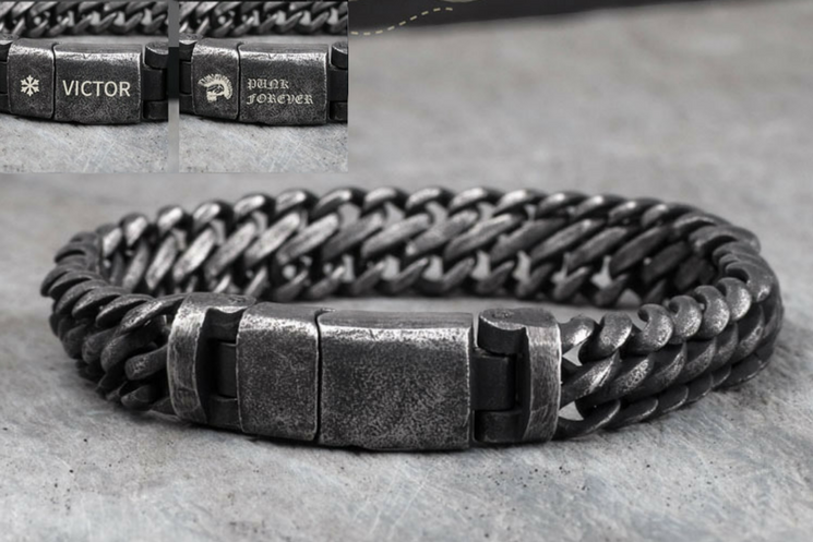 Monogram Rustic Dark Grey Chain Bracelet - Holy Buyble