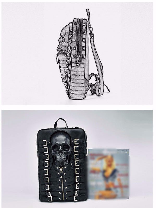 Mummy Skull Leather Buckled Biker Backpack - Holy Buyble