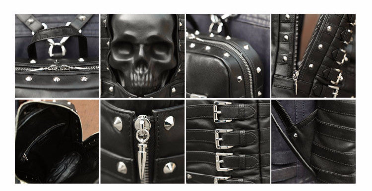 Mummy Skull Leather Buckled Biker Backpack - Holy Buyble