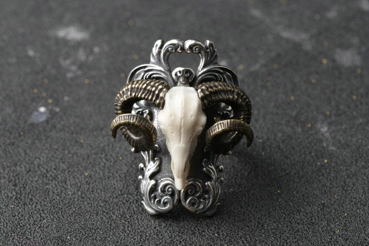 Horned Satan Aries Ram Ring