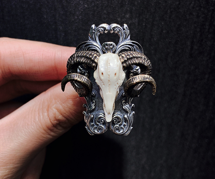 Horned Satan Aries Ram Ring