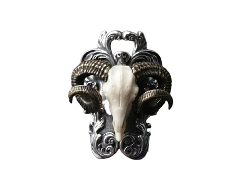 Horned Satan Skull Silver Ring