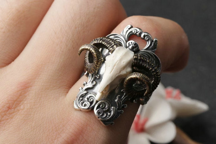 Horned Satan Aries Ram Ring