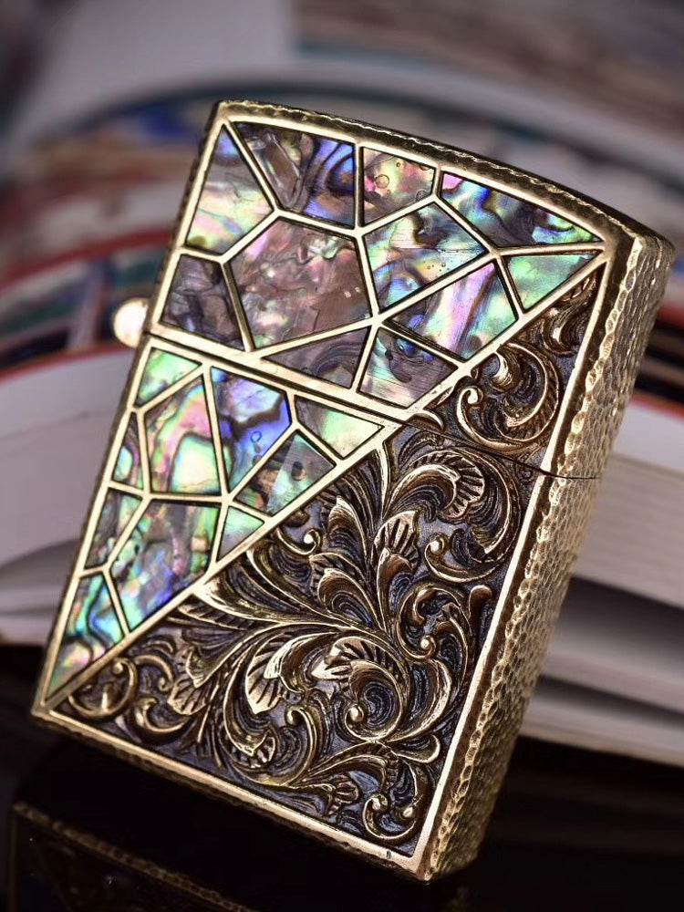 Iridescent Abalone Shell Floral Custom Lighter Case