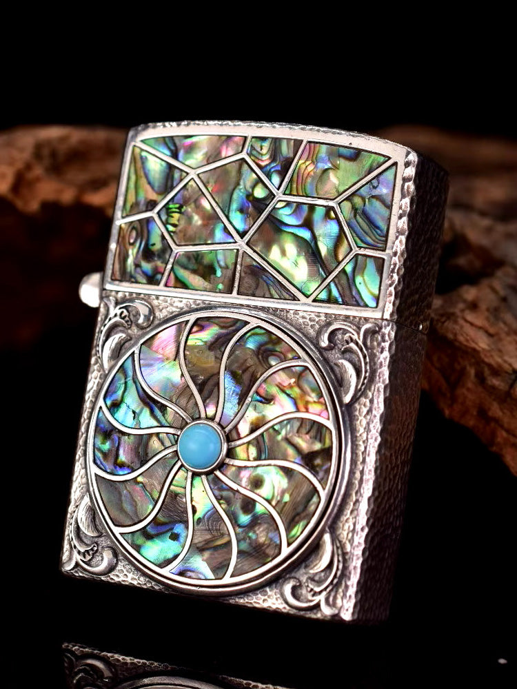 Iridescent Abalone Shell Floral Custom Lighter Case