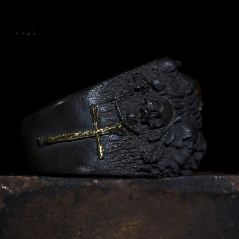 Skeleton Skull ring 24K gold skull ring cross ring