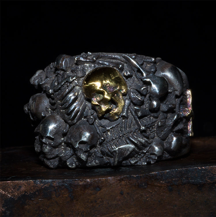 Skeleton Skull ring 24K gold skull ring cross ring